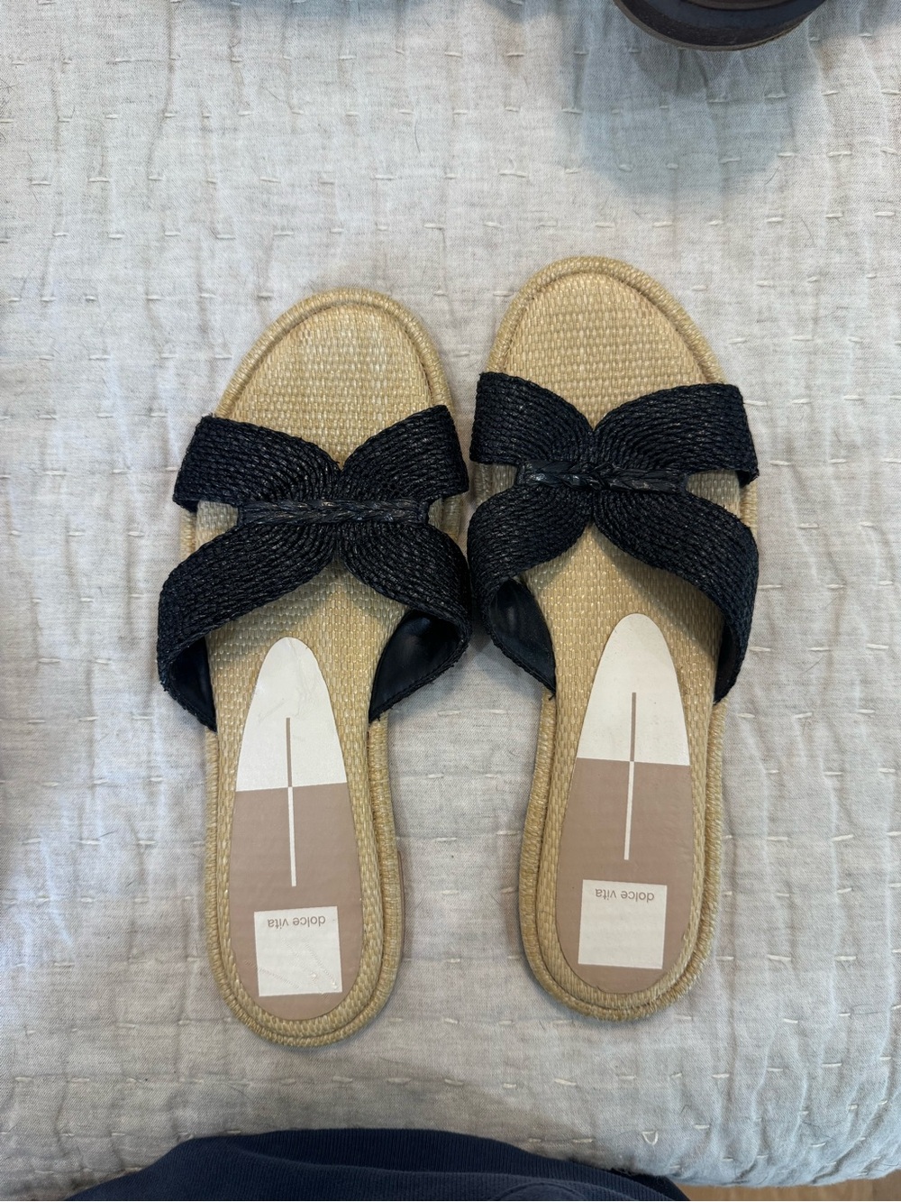 Dolce Vita Black Braided Slide Mules with Natural Footbed